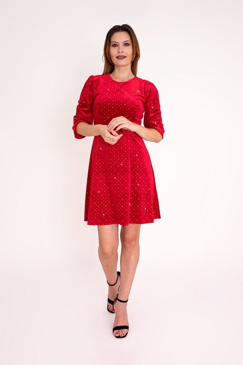 Ilona Andreoiu, Rochie evazata cu aplicatii din strasuri Mirelle, Rosu