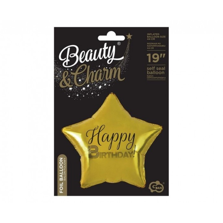 Happy Birthday fólia lufi, Godan, arany, 19", 142x211mm
