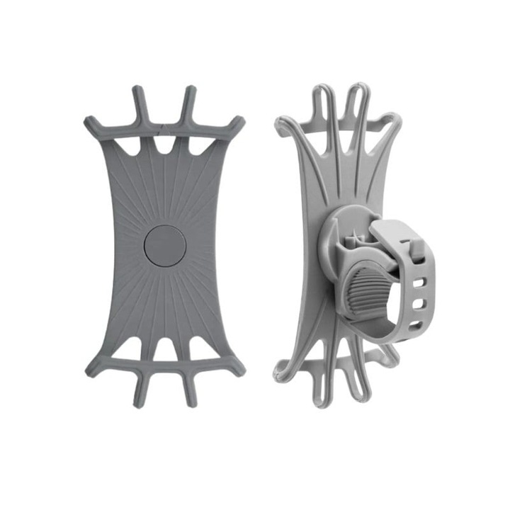 Set 2x Suport telefon din silicon, montare pe ghidon pentru bicicleta, motocicleta, trotineta, rotire 360 grade, gri, Dactylion®