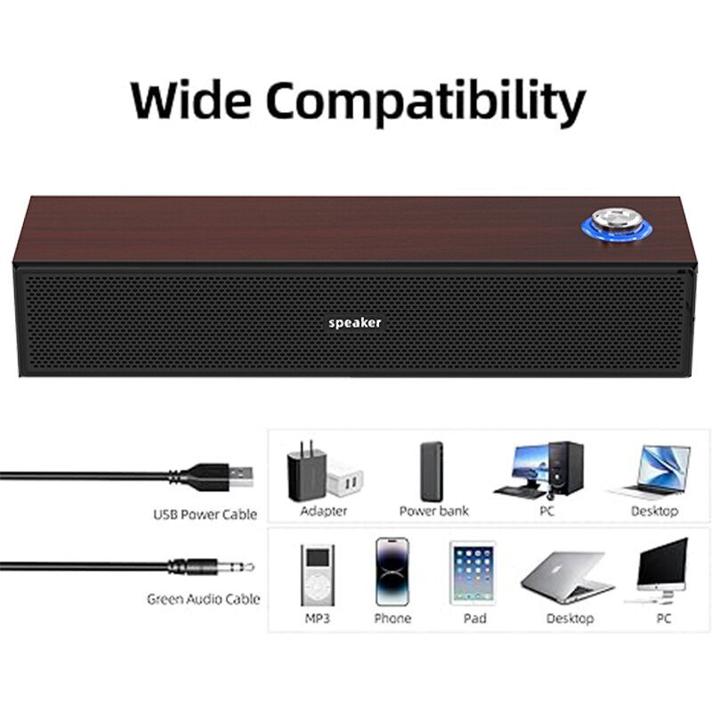 Boxe PC Bluetooth, 5.0, 2 unitati, culoare maro, dimensiuni 39.7x12 ...