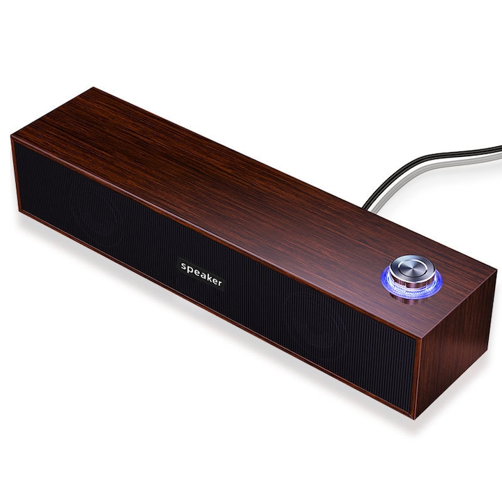 Bluetooth PC високоговорители, 5.0, 2 броя, кафяв цвят, размери 39.7x12.4x10.6cm, USB захранване