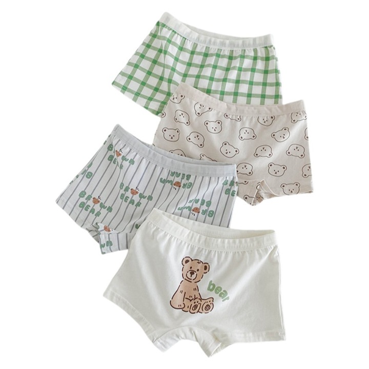 Set 4 Chiloti Boxer Copii Bumbac Organic -Fara Formaldehida/Fluor, 、Lenjerie intima, Gri deschis