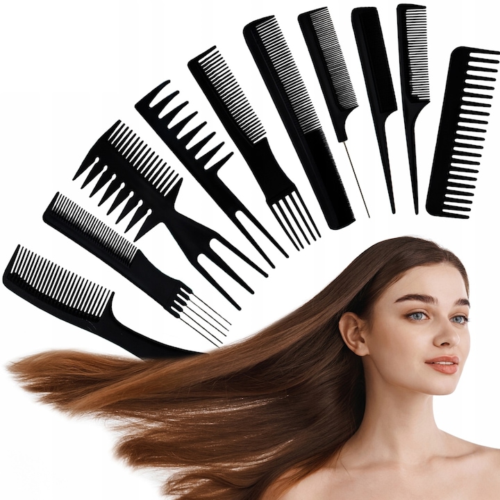 Комплект от 10 професионални термоустойчиви гребена, черни