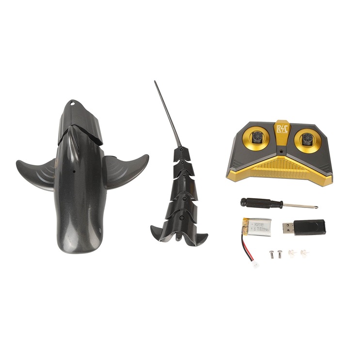 RC играчка Акула 4CH Водоустойчива Акумулаторна Високо симулирана Лодка с дистанционно управление 2,4 Ghz за 6+ години