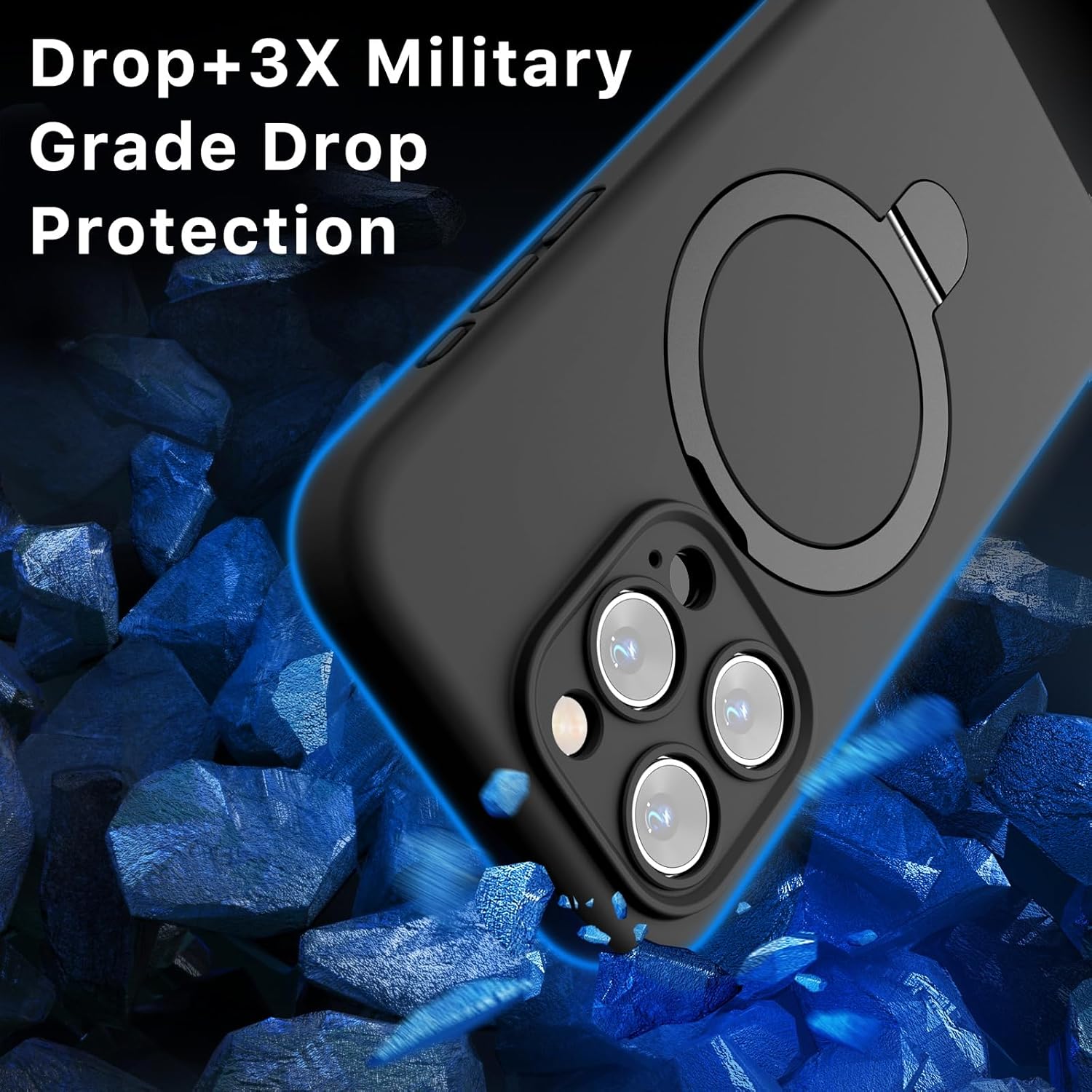 Husa piele pentru iphone 16 pro, MingZhi®, Silicon Leather Case, interior microfibra, Compatibil cu husa cu suport cu inel magnetic MagSafe cu protectie completa pentru camera, neagra