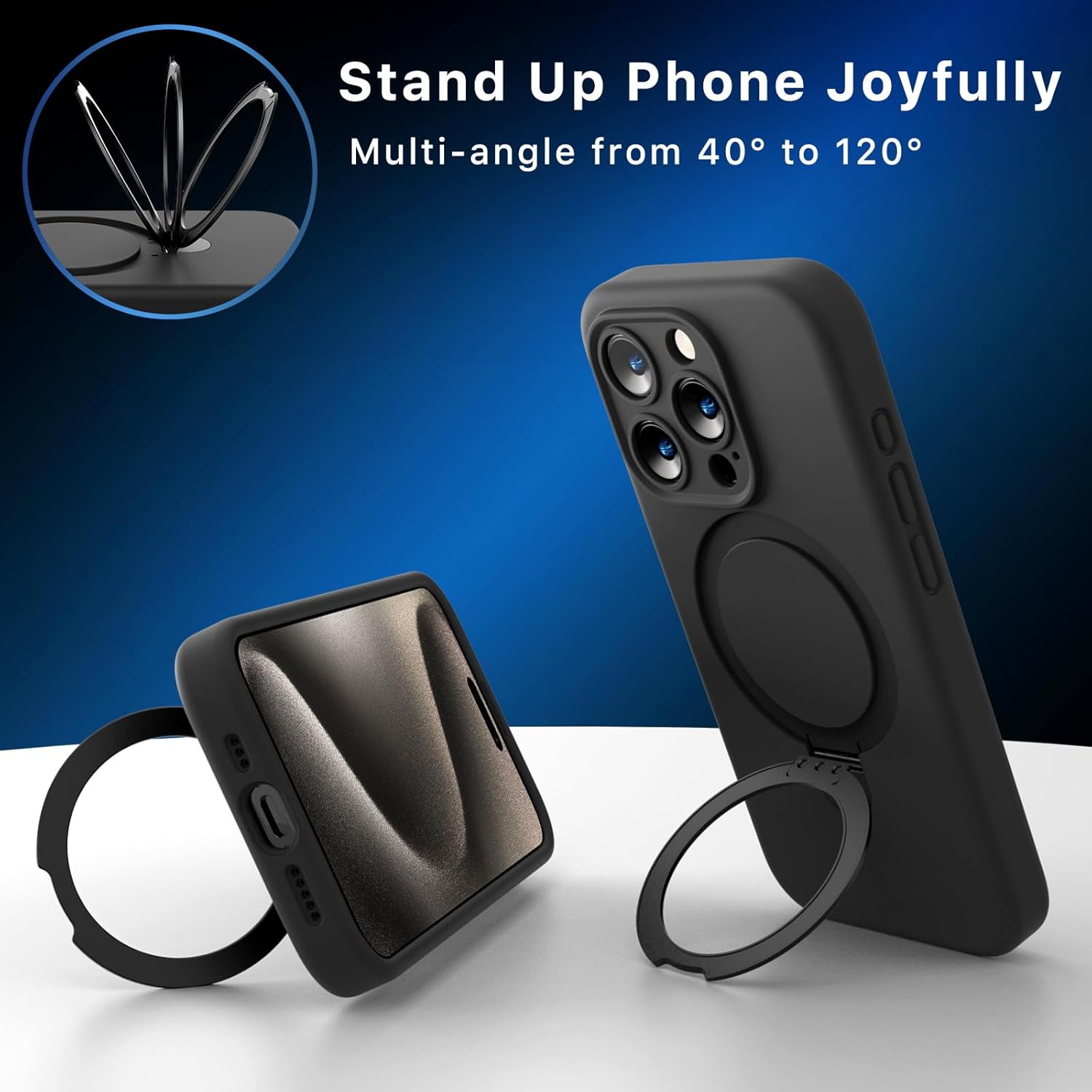 Husa piele pentru iphone 16 pro, MingZhi®, Silicon Leather Case, interior microfibra, Compatibil cu husa cu suport cu inel magnetic MagSafe cu protectie completa pentru camera, neagra