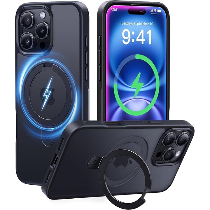 MingZhi® iPhone 16 Pro tok, láthatatlan mágneses állvány tokok, katonai leejtés elleni védelem, MagSafe-kompatibilis, ultravékony áttetsző matt ütésálló tok iPhone 16 Pro 6,3 hüvelykes 2024-hez, fekete