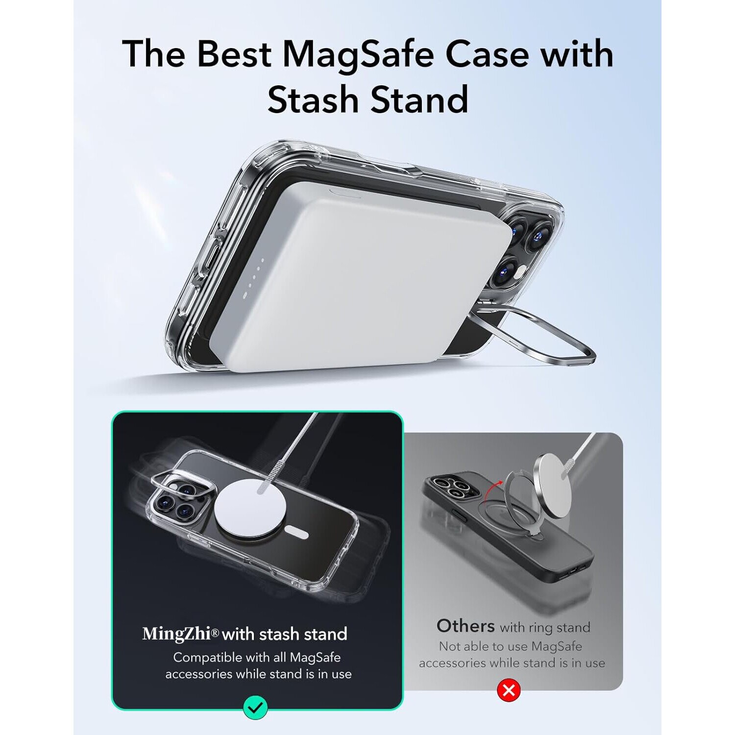 Husa pentru Iphone 16 Pro Max, MingZhi®, Cu suport metalic compatibila Magsafe, Accelereaza incarcarea rapida fara fir, Anticadere, Transparenta