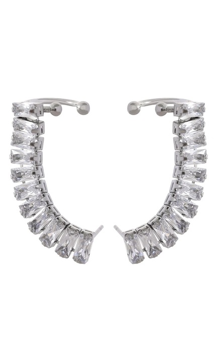 Clip de ureche argintiu "Legacy" din otel inoxidabil cu pietre Zirconia