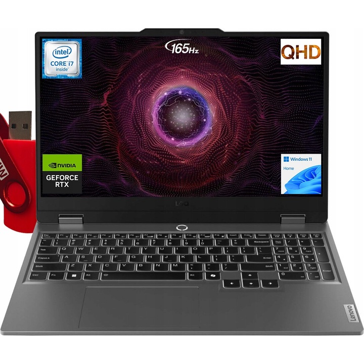 Laptop Lenovo LOQ-15 i7-14700X 16 GB DDR5 2 TB SSD QHD 165 Hz RTX 4060 szürke, szett Pendrive-val 4 GB