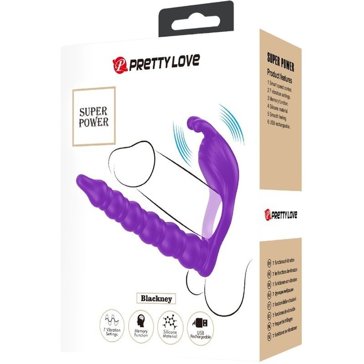 Vibrátorgyűrű 7 funkcióval, Pretty Love, szilikon, fekete, USB töltés