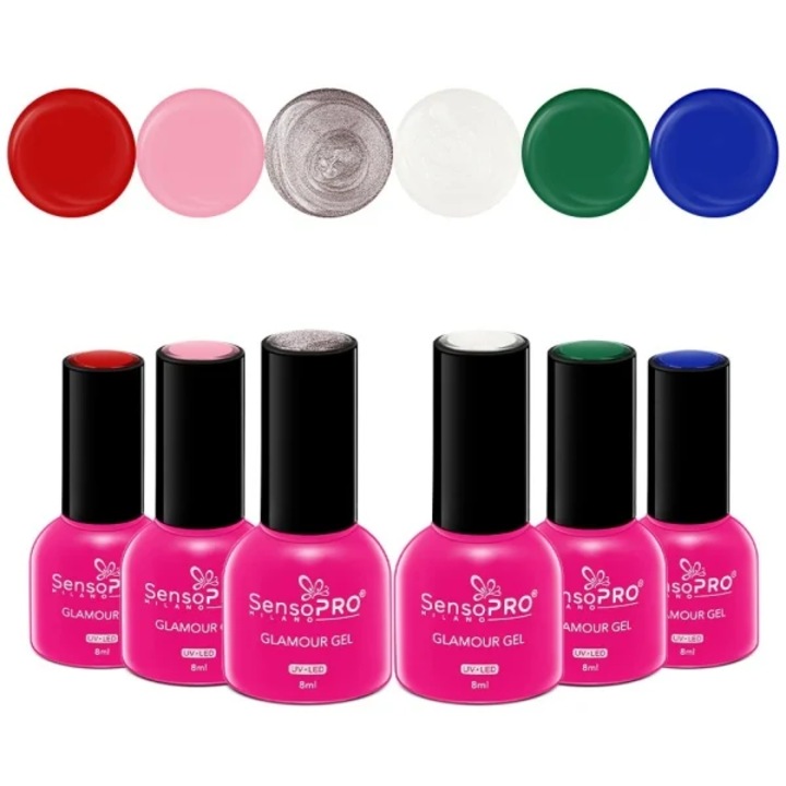 Комплект от 6 лака за нокти Glamour Semi-permanent Nail Polish 8ml SensoPRO Milano, Christmas Fever