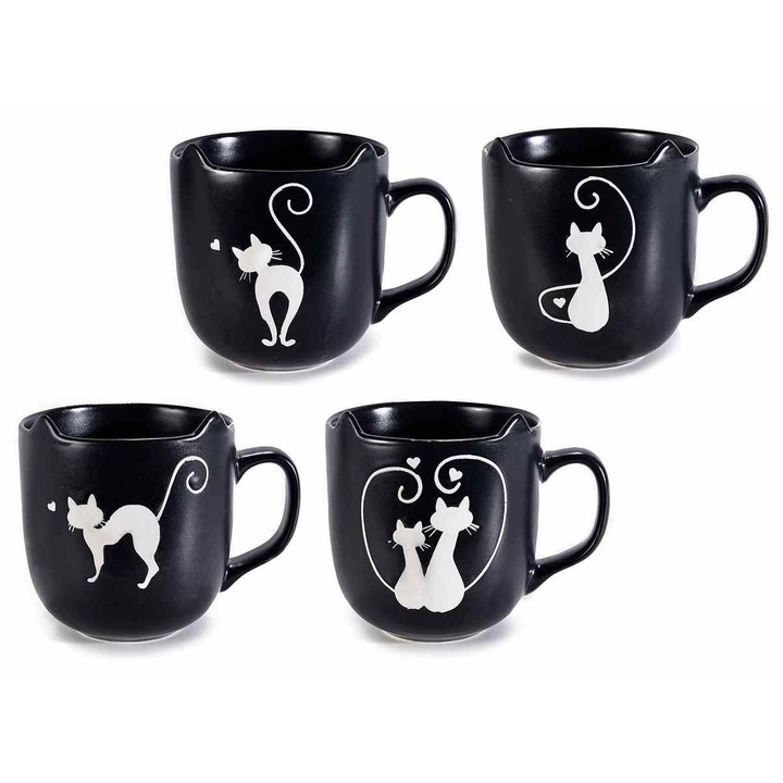 Set 4 cani portelan Pisicute 9x10 cm, 400 ml