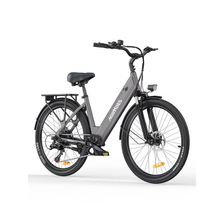 HillMiles MileCity felnőtt elektromos kerékpár, 250 W-os motor, 36 V 13 Ah lítium akkumulátoros elektromos kerékpár, 25 KM/H, 100 km elektromos kerékpár, 7 sebességes női elektromos kerékpár, ideális ingázáshoz és városi túrázáshoz, szürke
