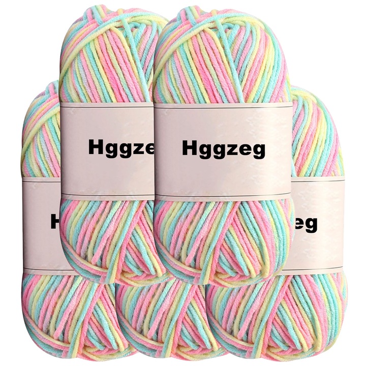Set 5 Fir Textil Yarn, Hggzeg, Gradient Yarn, Diametrul sarmei 2.5 mm, Lungime 110 m, 50g, Fire de bumbac de lapte super moale, Ideala pentru a face esarfe, manusi, pulovere, sosete, Roz/verde/galben