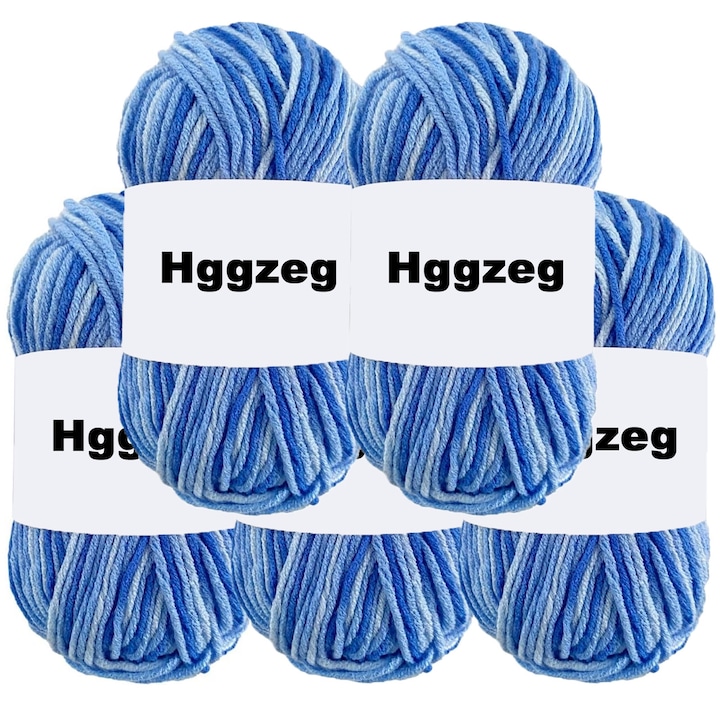 Set 5 Fir Textil Yarn, Hggzeg, Gradient Cake Yarn, Diametrul sarmei 2.5 mm, Lungime 110 m, 50g, Fire de bumbac de lapte super moale, Ideala pentru a face esarfe, manusi, pulovere, sosete, Albastru