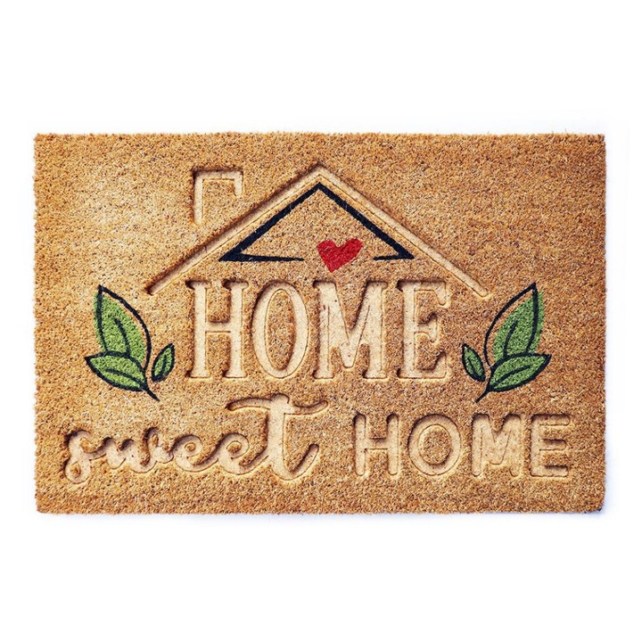 Covoras Intrare, fibra cocos si cauciuc, in relief Home Sweet Home, 60x40x2 cm