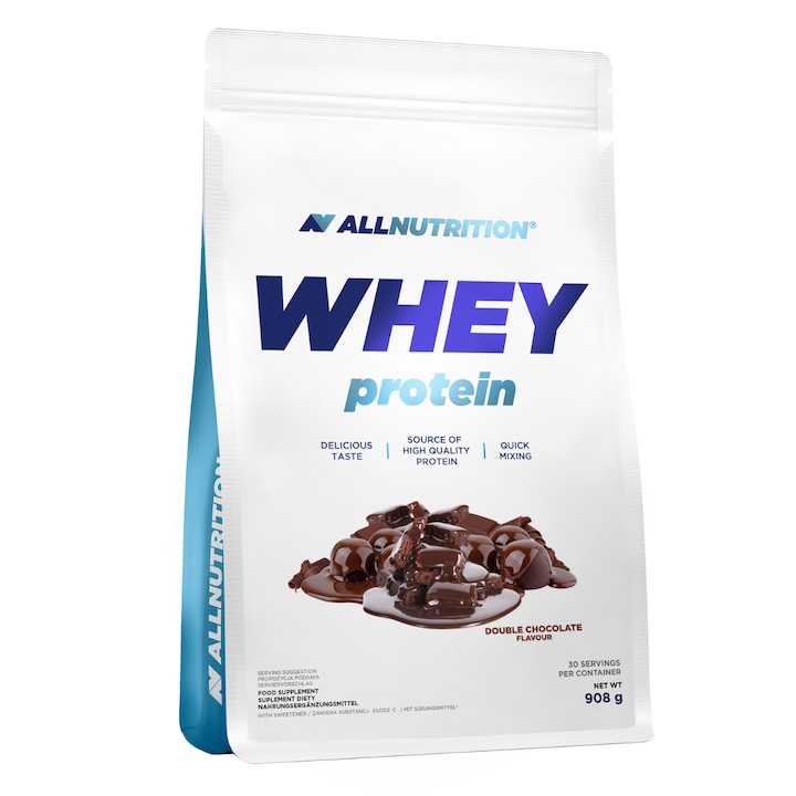 Proteine ALLNUTRITION Whey Protein, 908g, aroma Ciocolata Dubla, pudra proteica, bautura proteica