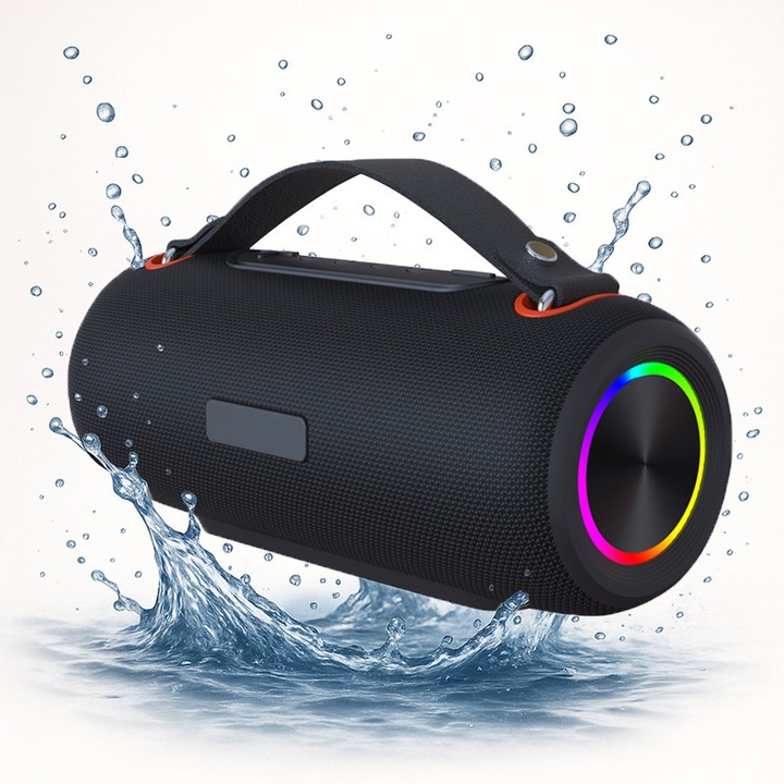 Boxa Bluetooth, boxa portabila, Bluetooth 5.2, Fudisenn®, 30W, slot card MicroSD, radio FM, cablu audio AUX, permite redarea de pe unitatea flash USB, iluminare RGB, rezistenta la apa IPX6, baterie 3000mAh, negru