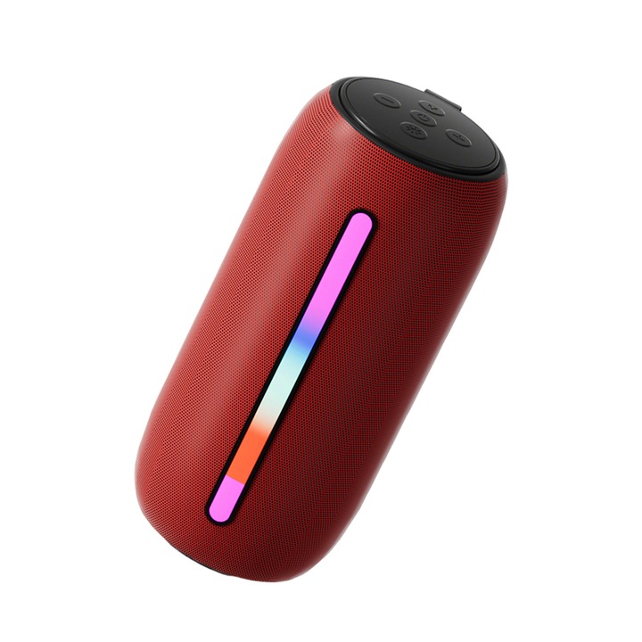 Boxa Portabila, Bluetooth 5.3, Fudisenn®, Functie TWS Pairing, Capacitate baterie 1200mAh, 30w, Rezistenta la apa IPX6, Port Card MicroSD, AUX, Stick, Radio, Cablu Auxiliar, Lumini RGB, Rosu, 230x96x96mm