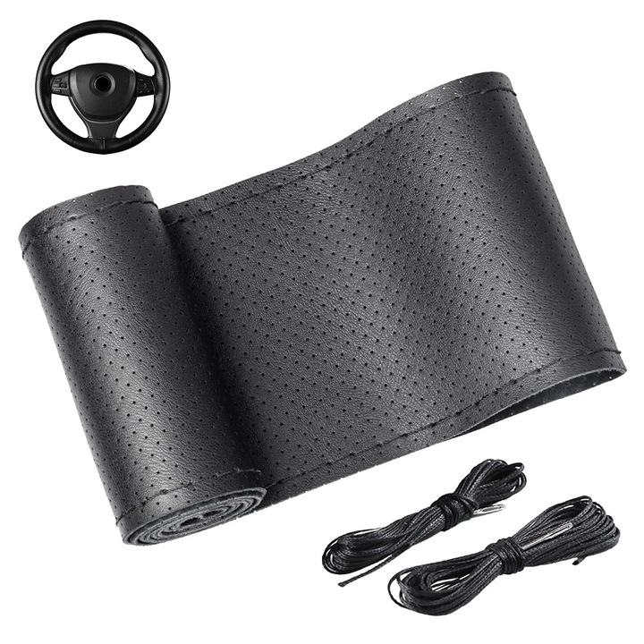 Autós kormányburkolat, Autocise, bőr, fekete, 38cm, csúszásgátló