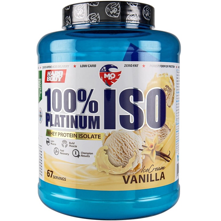Izolat proteic MLO Nutrition 100% Platinum, 2 kg, vanilie, 88 g proteine/100g, 0.75g grasimi/30g