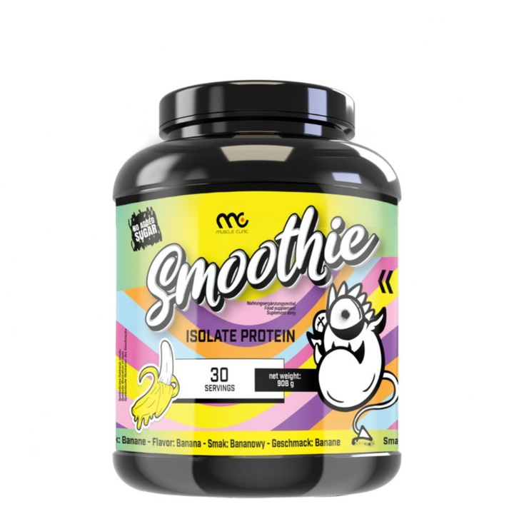 Smoothie proteic, Muscle Clinic, izolat de proteina din zer, aroma banana, 908g