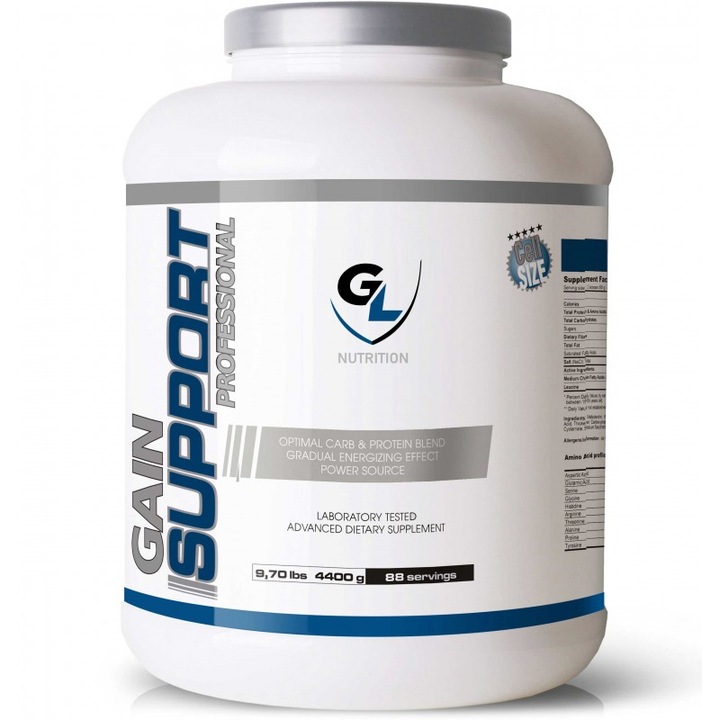 GenLab Gain Support Professional 2400g, izolat proteic din zer, carbohidrati cu indice glicemic scazut, aroma caramel sarat