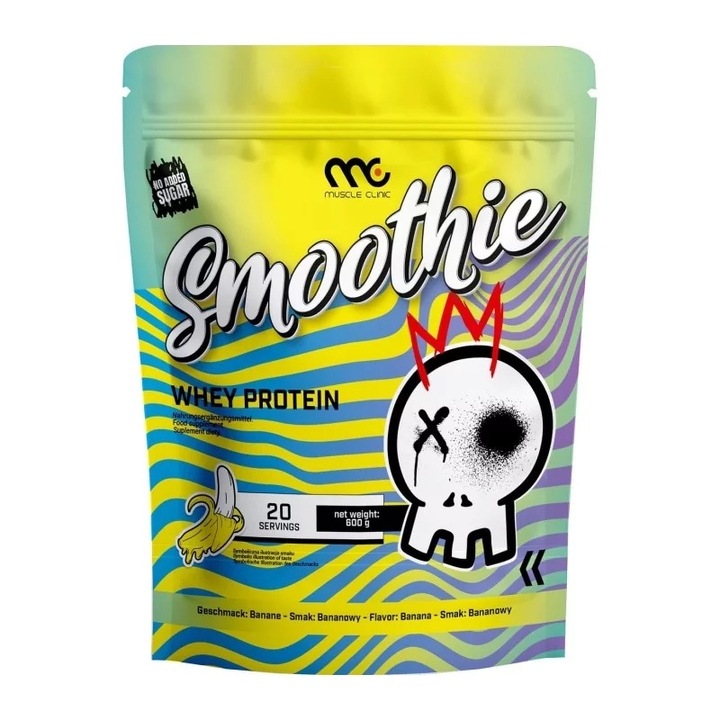 Supliment proteic Muscle Clinic Smoothie WPC 600g, banane, 25.8g proteina per portie