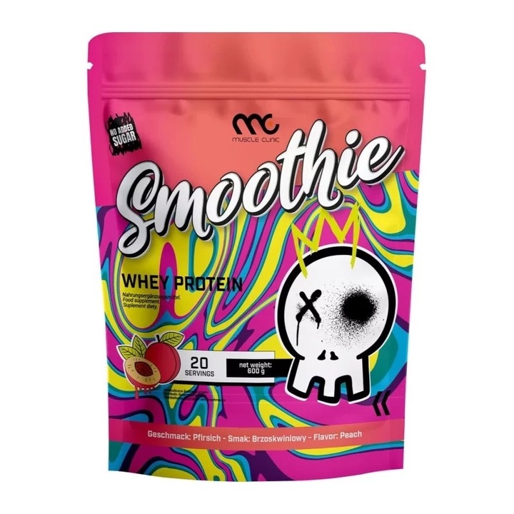 Proteina Muscle Clinic Smoothie WPC 600g, aroma piersica, 25.8g proteina per portie
