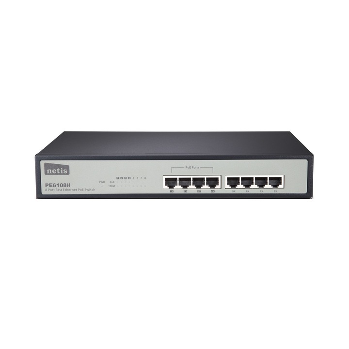 Switch POE Netis PE6108H 8 porturi cu 4 porturi PoE a/f, sursa interna PoE 69W, desktop metal