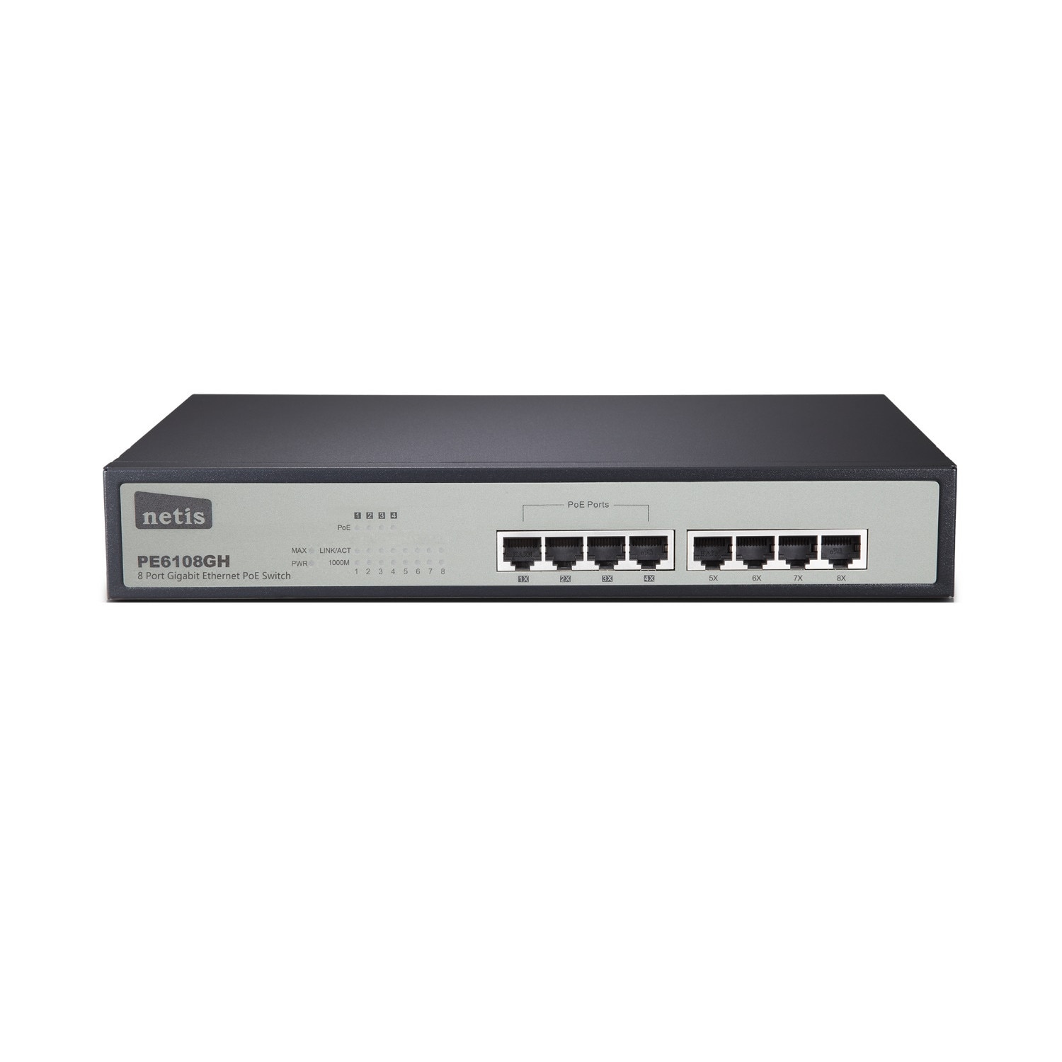 Switch Netis 8 porturi Gigabit PE6108GH 4 x PoE Gigabit si 4 x Uplink Gigabit cu kit montare in cabinet 19inch