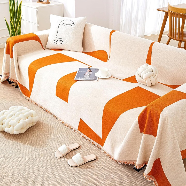 Husa canapea, Enforose, chenille, reversibila, antiderapanta, multicolor