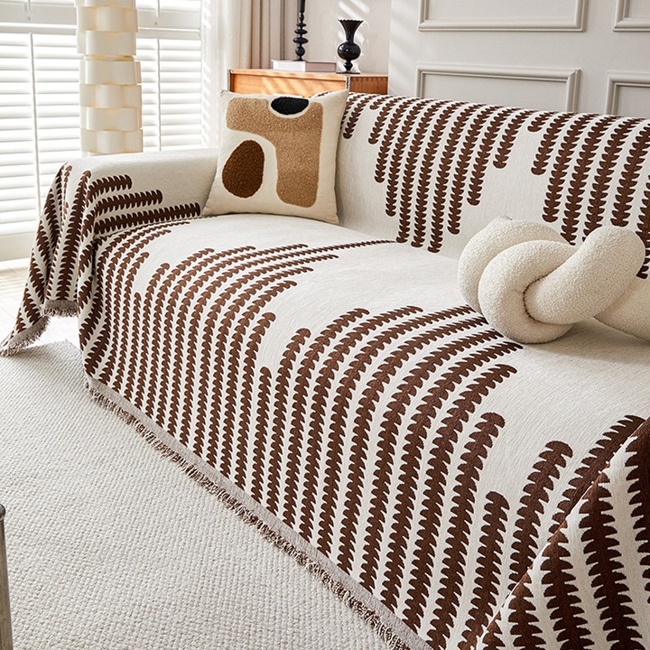 Cuvertura de canapea, Cozevdnt, textil, dubla fata, rezistenta la uzura, antiderapanta, 180 x 300 cm, maro/ecru