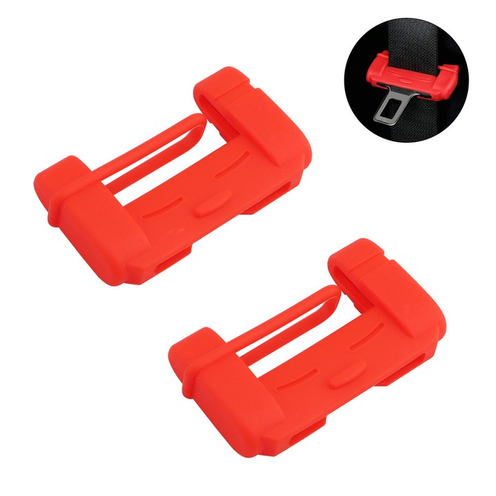 Set 2 bucati protectie pentru catarama centurii de siguranta, Autocise, silicon, rosu, 7x4cm
