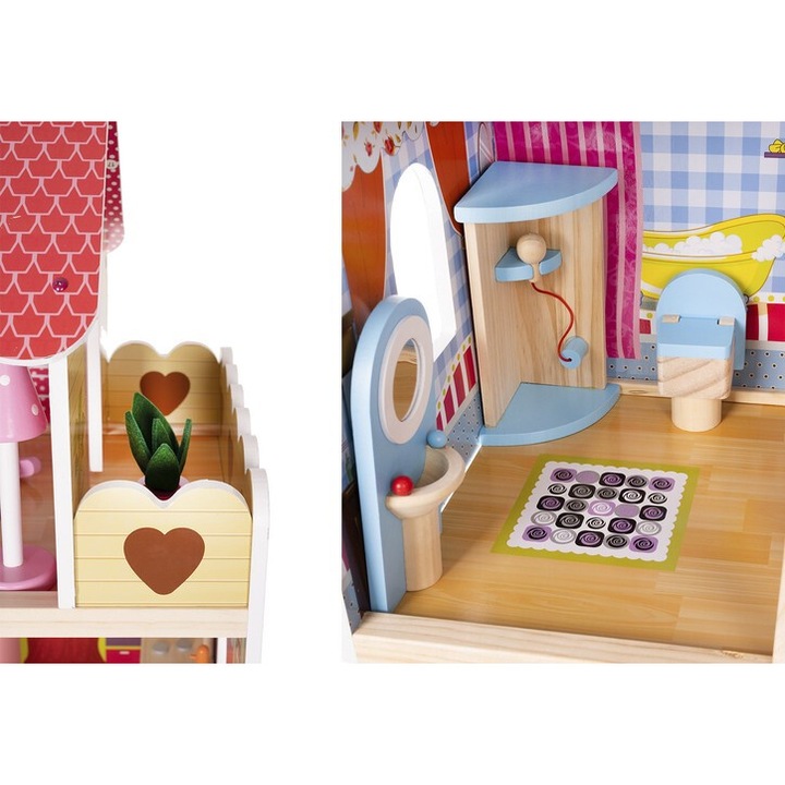 Дървена къща за кукли Chris Badzi 369® - 3 етажа, LED осветление, 15 аксесоара, 5 стаи, размер 90 x 59 x 29 cm, многоцветна