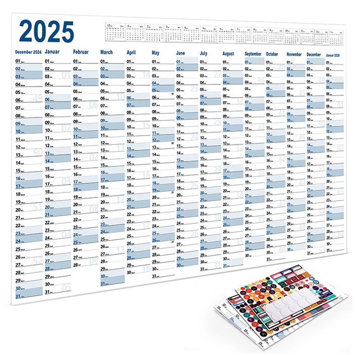 Calendar de perete 2025, Enforose, design compact, alb, 52.5x74.2cm