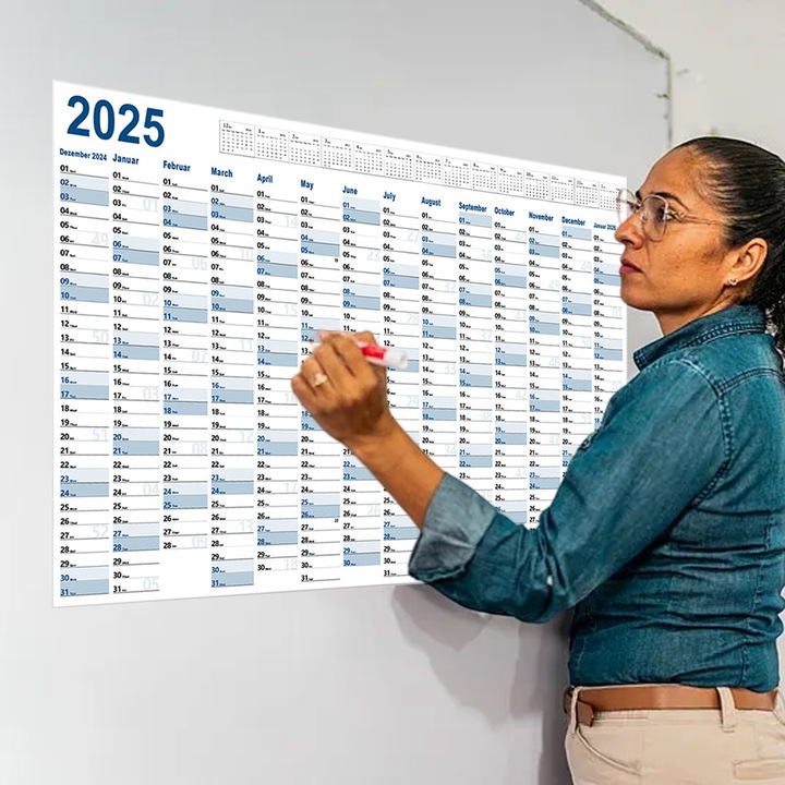 Calendar de perete 2025, Enforose, design compact, alb, 52.5x74.2cm