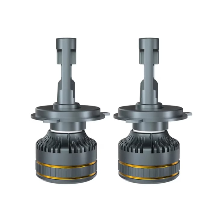 Set 2 becuri auto LED H4, 12V, 100W, 6000K, Canbus, 15000Lm, cu ventilator de racire, INELAG