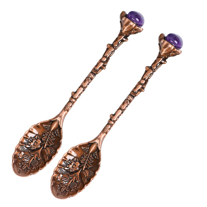 Set 2 linguri retro din cristal pentru cafea, Enforose, bronz, 10cm