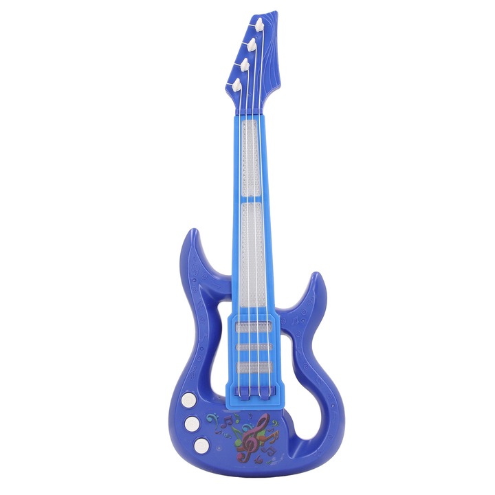 Játék ukulele, longziming, 4 húros, zene- és fényeffektekkel, kék, hordozható