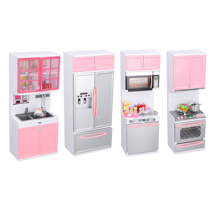 Gyerek konyhabútor szett, longziming, műanyag, szimulált dizájn, multifunkcionális, többszínű