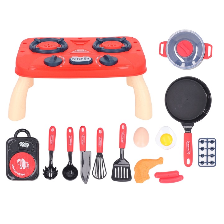 Konyhai játékszett hanggal és fénnyel, longziming, piros, gyerekeknek
