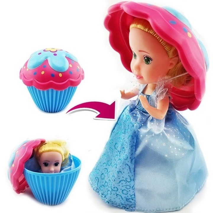 Set jucarii Cup Cake Doll, casa de joaca, mini papusa surpriza, colorat, pentru copii