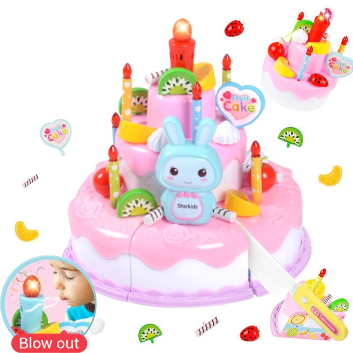 Konyhai játékkészlet gyerekeknek, 38 darabos, születésnapi torta, többszínű, 3 éves kortól ajánlott