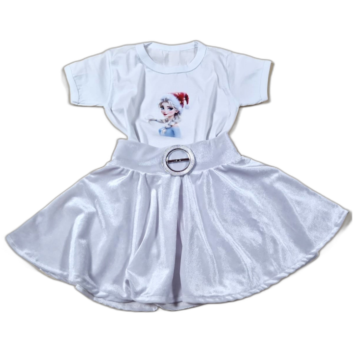 Set Compleu copii cu 2 piese, MCF, Printesa de gheata, fusta catifea elastica alba, 2, Alb