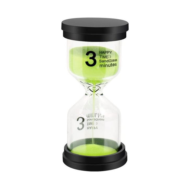 Timer de nisip 3 minute, design din sticla si acrilic, multicolor, pentru copii, bucatarie, jocuri, birou