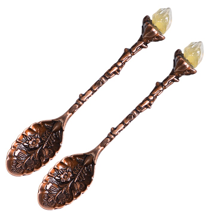 Set 2 linguri retro din cristal pentru cafea, Enforose, bronz, 10cm