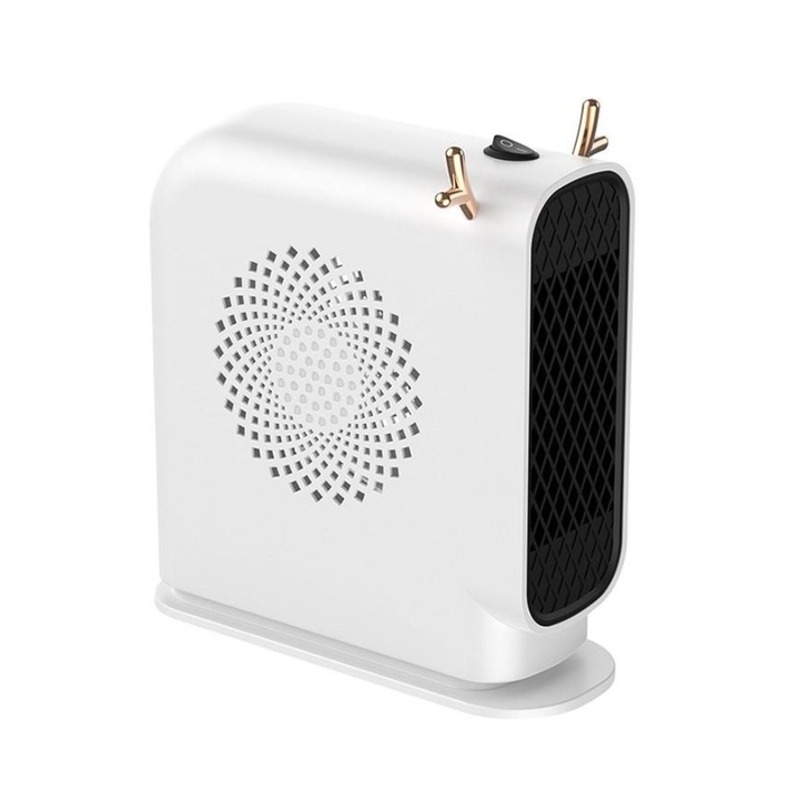 Ventilátor fűtéssel, beltéri, 500W, háztartási használatra, kivehető arany rénszarvas szarv, fehér