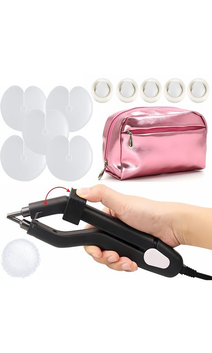 Set pentru extensii de par, Novaza Tech, Masina, Keratina, Capace, Husa cosmetica, Multicolor